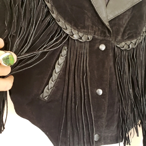 Black Suede and Leather Fringe Jacket - Picture 4 of 13